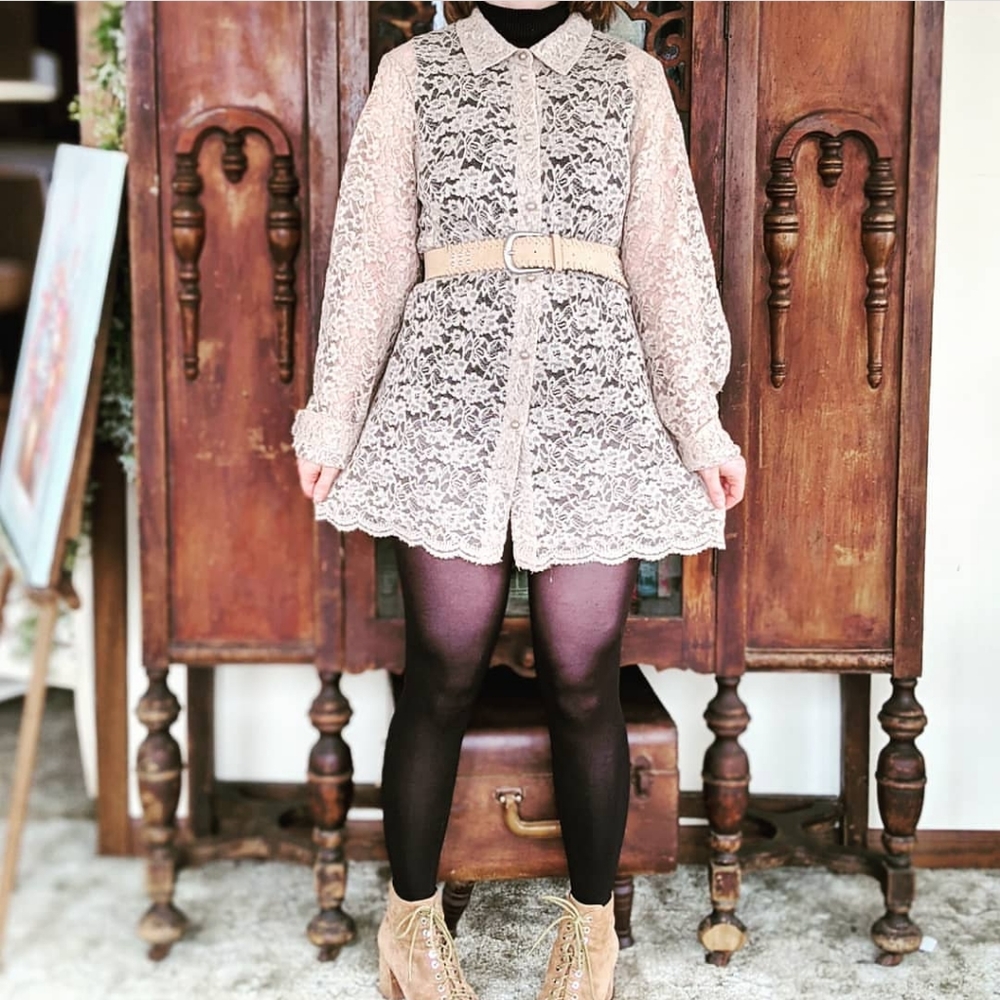 Vintage Joan Rivers Lace Button-Down